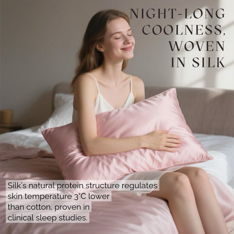 Ravmix Silk Pillow Cases with Zipper, 21momme Mulberry Silk Pillowcase for Hair Skin Health, Soft Smooth Breathable Cool Pillow Cover for Beauty Sleep with Gift Box 1PC(Standard 20"x26", Soft Pink) - Image 5